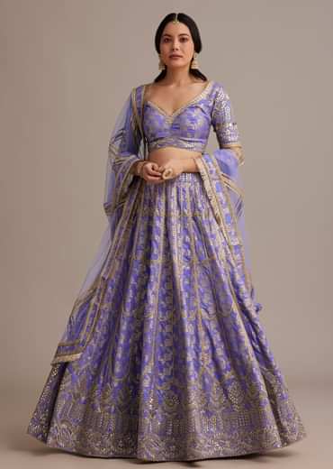 Periwinkle Blue Jacquard Lehenga Set With Zari And Sequins Work