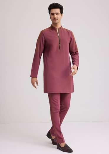 Wine Lycra Kurta Set With Glass Bead Embellishments