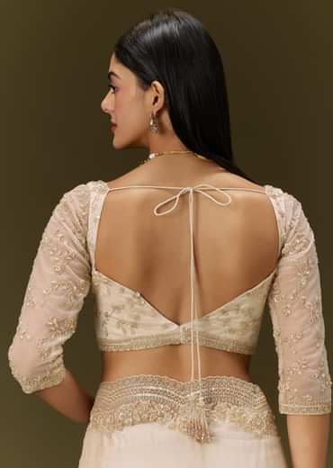 Beige Net Saree With Heavy All Over Embroidery