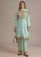 Sky Blue Silk Kurta Set With Mirror And Thread Work