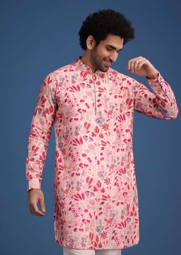 Pink Silk Floral Printed Kurta Set
