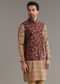 Wine Kurta Jacket Set In Modal Chanderi With Printed Design