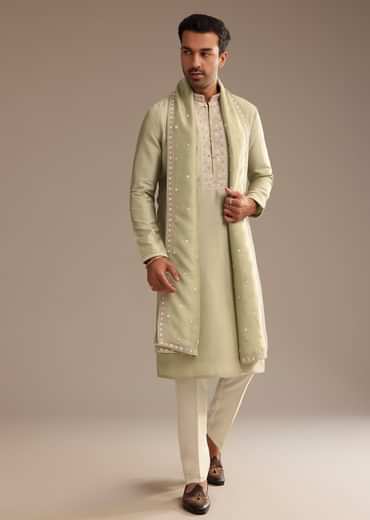 Basil Green Kurta Set with Embroidered Dupatta