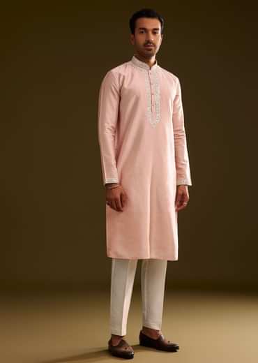 Sea Shell Pink Silk Kurta Set With Embroidery