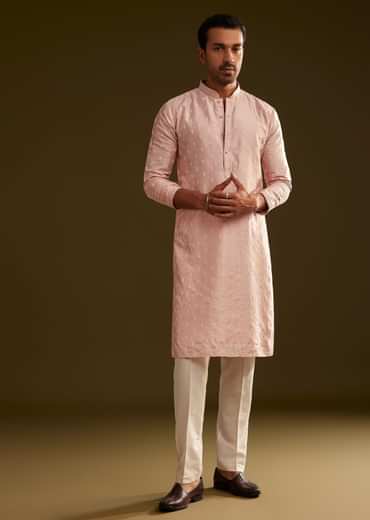 Pink Silk Embroidered Kurta Set