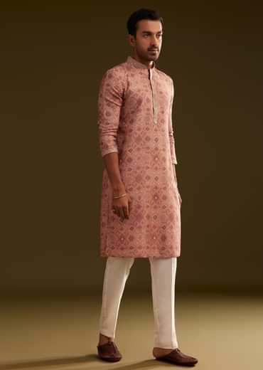 Onion Pink Kurta Set with Geometric Print