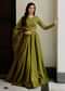 Mehendi Green Tussar Anarkali Suit With Cutdana Embroidery
