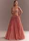 Peach French Tissue Lehenga Choli With Choker Dupatta