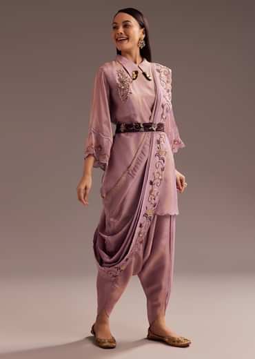 Lavender Zardosi Kurta With Embroidered Dupatta Belt