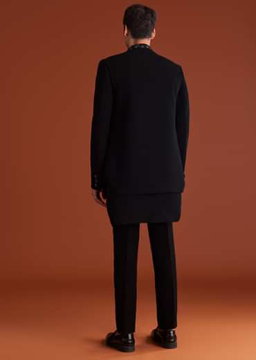 Black Indowestern Jacket Set With Zari And Pearl Work