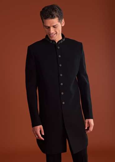 Black Indowestern Jacket Set With Zari And Pearl Work