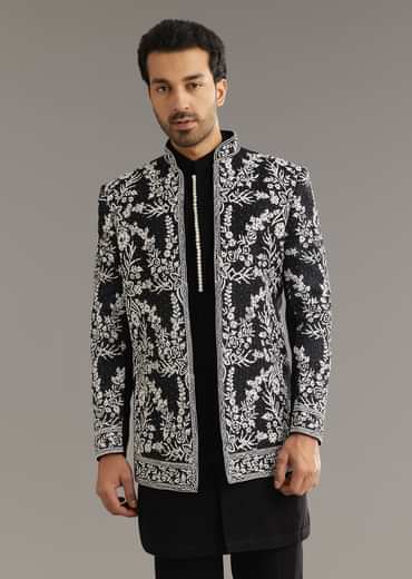 Black Sequin Jaal Embroidered Indo Western Set