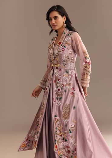Lavender Zardosi Embroidered Jacket Lehenga Set