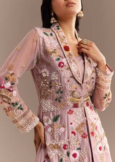 Lavender Zardosi Embroidered Jacket Lehenga Set