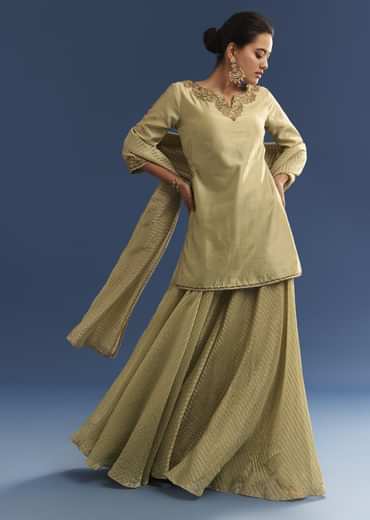 Light Green Chanderi Kurta Palazzo Set With Organza Dupatta