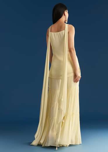 Cream Georgette Kurta Sharara Set With Dupatta