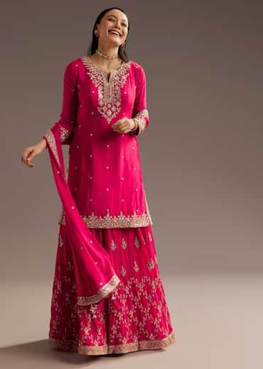 Pink Palazzo Dupatta Set With sequins Work