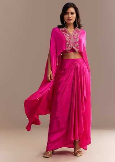 Rani Pink Ombre Zardosi Cape Skirt Set
