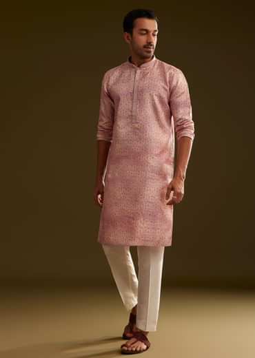 Pink Silk Abstract Printed Kurta Set