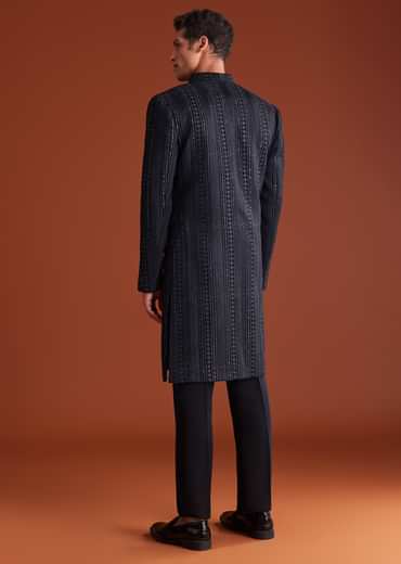 Blue Velvet Indowestern Suit With Cutdana And Thread Work