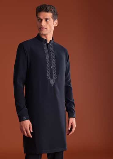 Blue Velvet Indowestern Suit With Cutdana And Thread Work