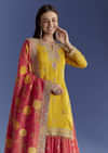 Yellow Tissue Kurta Set With Zari Palazzo And Floral Dupatta
