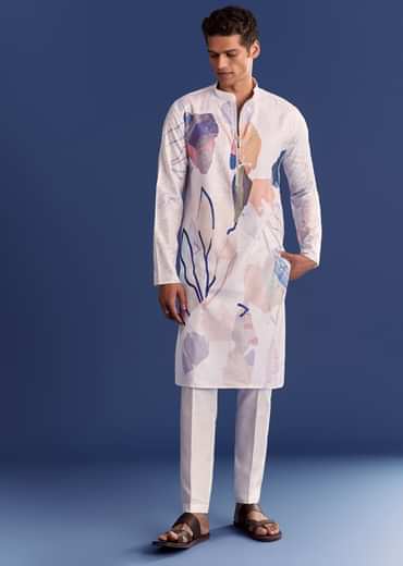 Multicolour Silk Kurta Set With Abstract Print