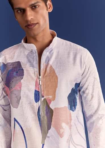 Multicolour Silk Kurta Set With Abstract Print