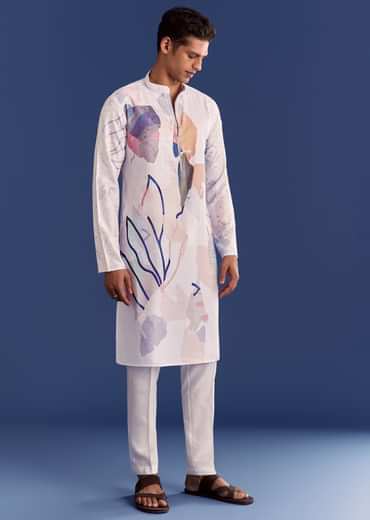 Multicolour Silk Kurta Set With Abstract Print
