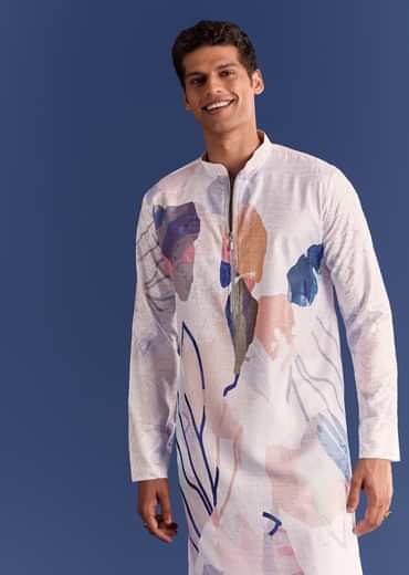 Multicolour Silk Kurta Set With Abstract Print