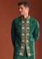 Bottle Green Silk Kurta Jacket Set With Multi Thread And Mirror Work