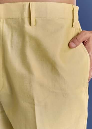 Yellow Cotton Silk Kurta Jacket Set With Mirror And Dori Work