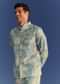Blue Cotton Silk Kurta Jacket Set With Coastal Print