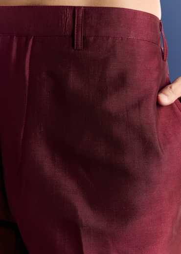 Red Cotton Silk Kurta Jacket Set With Mirror And Thread Work