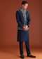 Blue Cotton Silk Kurta Jacket Set With Mirror Embroidery