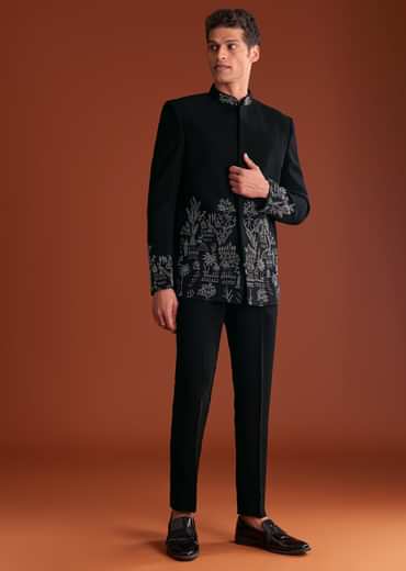 Black Jodhpuri Suit In Lachkaa With Hand Embroidery