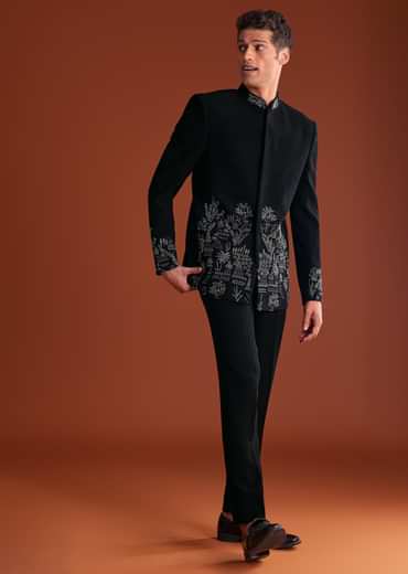 Black Jodhpuri Suit In Lachkaa With Hand Embroidery