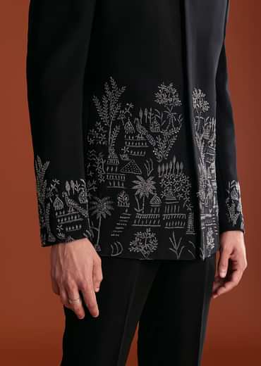 Black Jodhpuri Suit In Lachkaa With Hand Embroidery