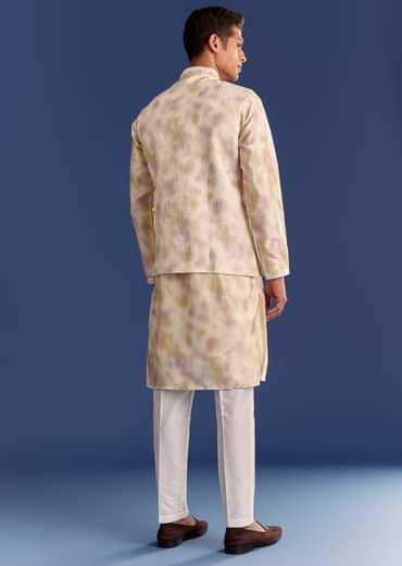 Pink Cotton Silk Tie Dye Printed Kurta Jacket Set With Mirror Work