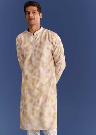 Pink Cotton Silk Tie Dye Printed Kurta Jacket Set With Mirror Work