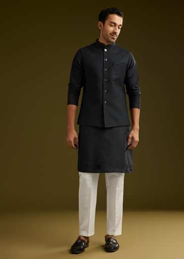 Black Rayon Kurta Jacket Set