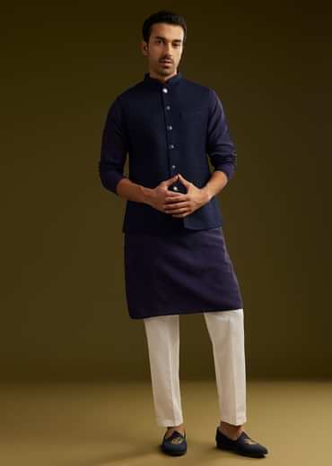 Blue Rayon Kurta Jacket Set