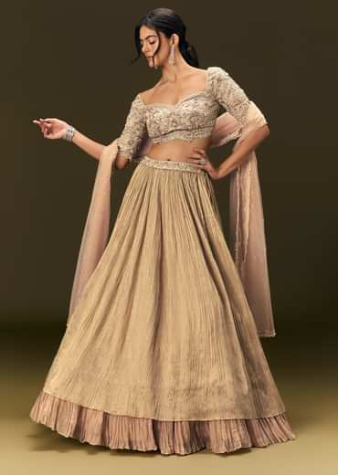 Light Peach Banarasi Silk Lehenga Dupatta With Embroidered Blouse