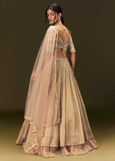 Light Peach Banarasi Silk Lehenga Dupatta With Embroidered Blouse