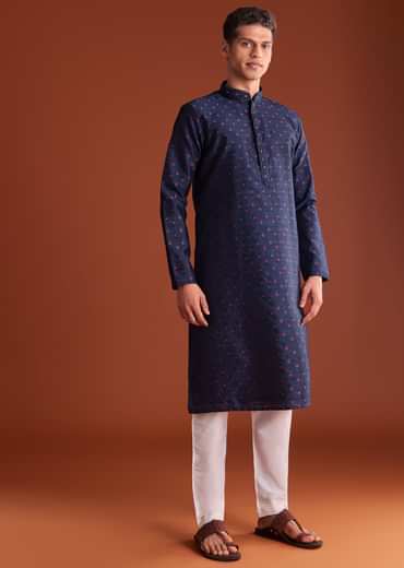 Blue Benaras Printed Jacquard Kurta Set
