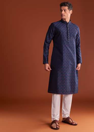 Blue Benaras Printed Jacquard Kurta Set