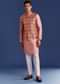 Peach Brocade Kurta Jacket Set With Geometric Print