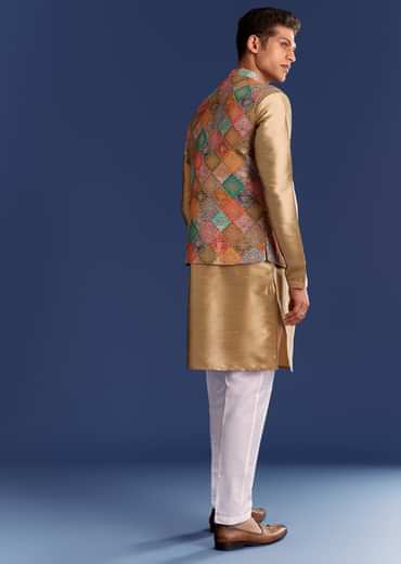 Multi Brocade Kurta Jacket Set With Symmetric Prints