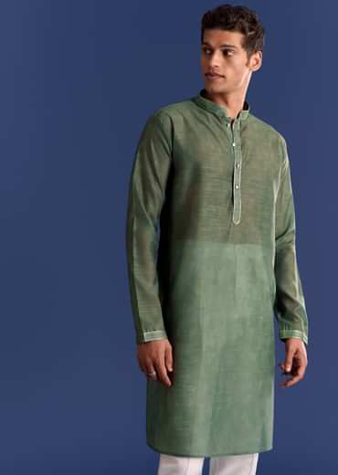 Green Kurta Jacket Set With Floral And Vine Prints