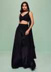 Black Crepe Embroidered Croptop With Embroidered Palazzo And Choker Dupatta